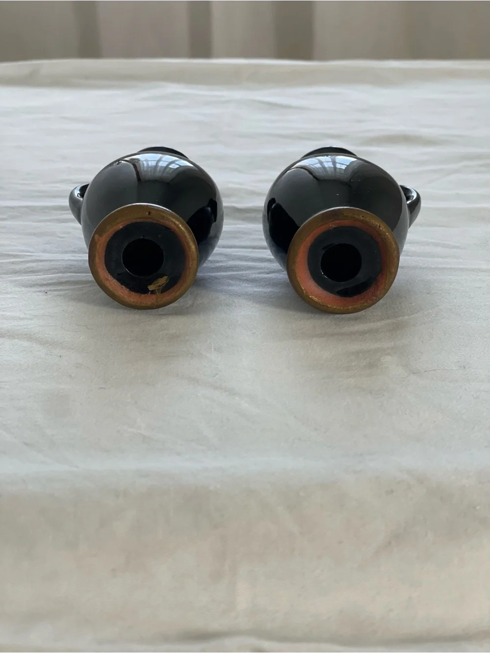 Vintage Black Ceramic Salt & Pepper Cruet Set with Gold Accents